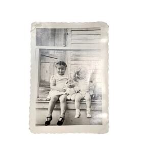 Vtg Cute Children Posing with Stuffed Animals Monochrome Photography Found